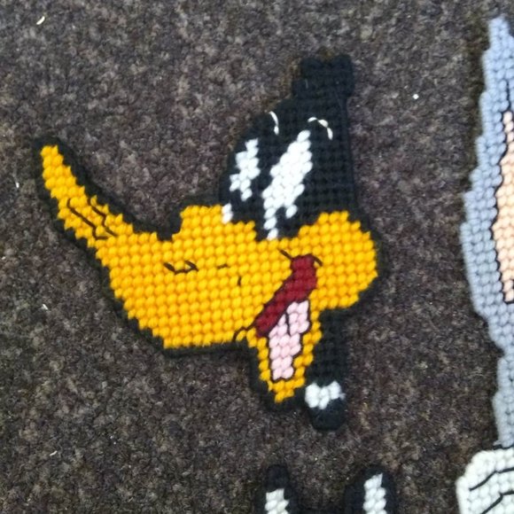 3 Hand-made Cross-Stitch Bugs, Daffy, and Sylvester Refrigerator Magnets - Picture 3 of 4